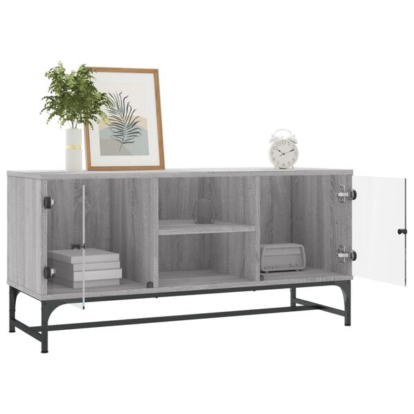 vidaXL TV-Schrank mit Glast&uuml;ren Grau Sonoma 102x37x50 cm