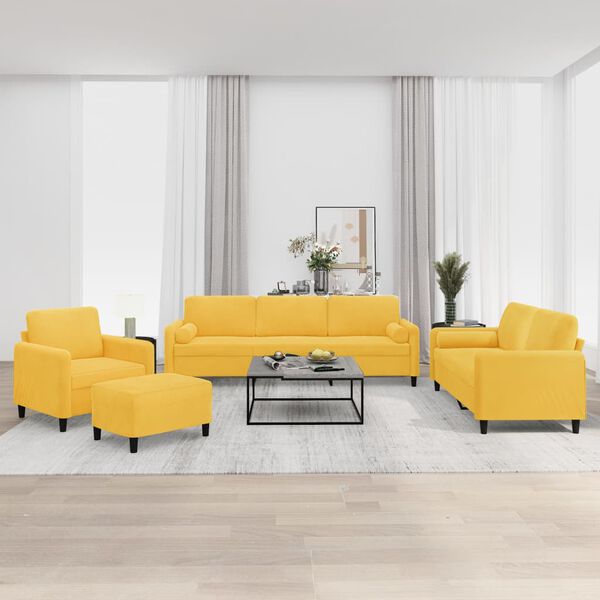 vidaXL 4-tlg. Sofagarnitur mit Kissen Gelb Samt
