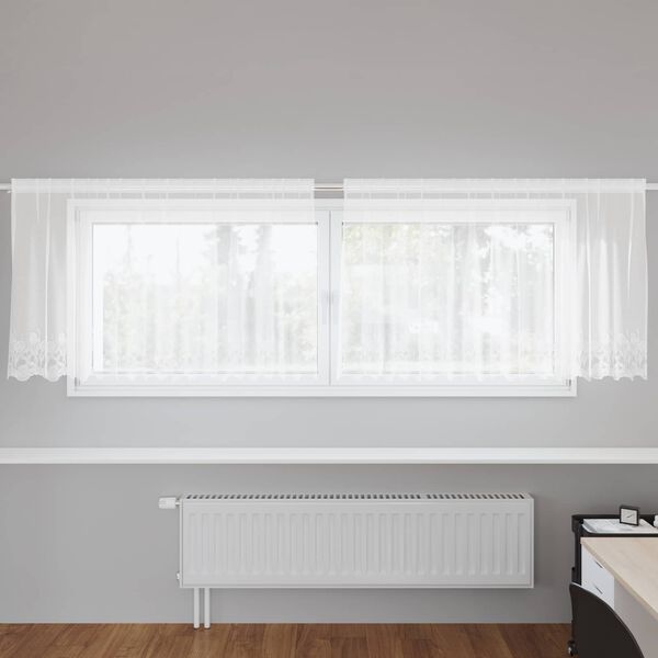 vidaXL Spitzenvorhang mit Vorh&auml;ngen Floral Wei&szlig; 80 x 300 cm Polyester