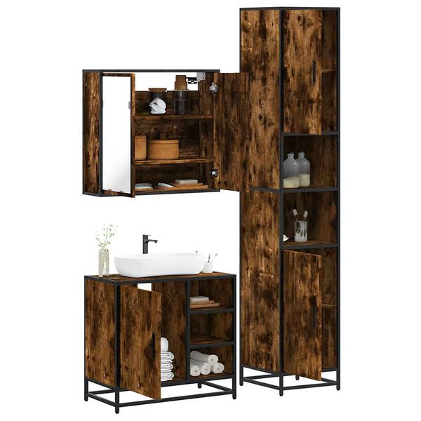 vidaXL 3-tlg. Badm&ouml;bel-Set R&auml;uchereiche Holzwerkstoff