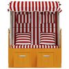 vidaXL Strandkorb mit Kissen Poly Rattan und Massivholz Rot & Wei&szlig;