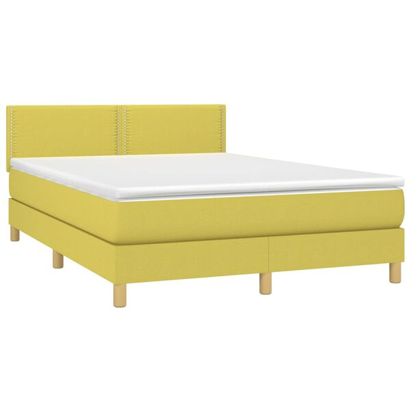 vidaXL Boxspringbett mit Matratze & LED Gr&uuml;n 140x190 cm Stoff