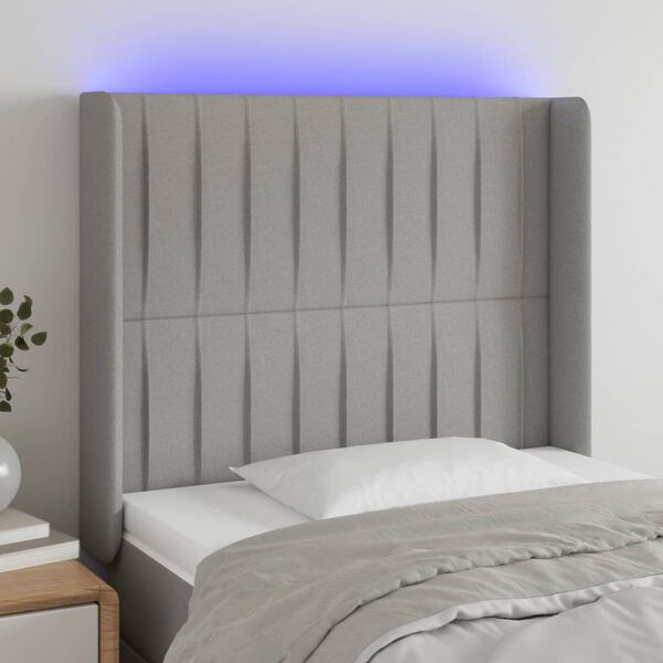 vidaXL LED Kopfteil Hellgrau 103x16x118/128 cm Stoff
