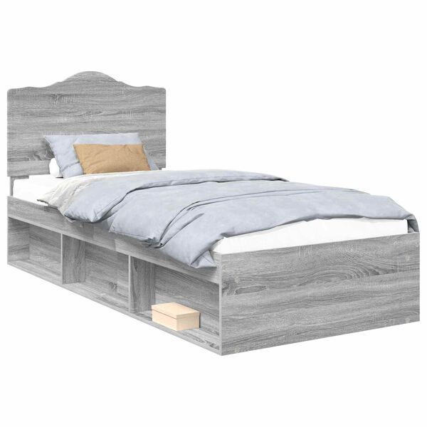 vidaXL Bettrahmen Graues Sonoma 90 x 190 cm Massives Kiefernholz