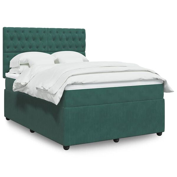 vidaXL Boxspringbett mit Matratze Dunkelgr&uuml;n 140x190 cm Samt