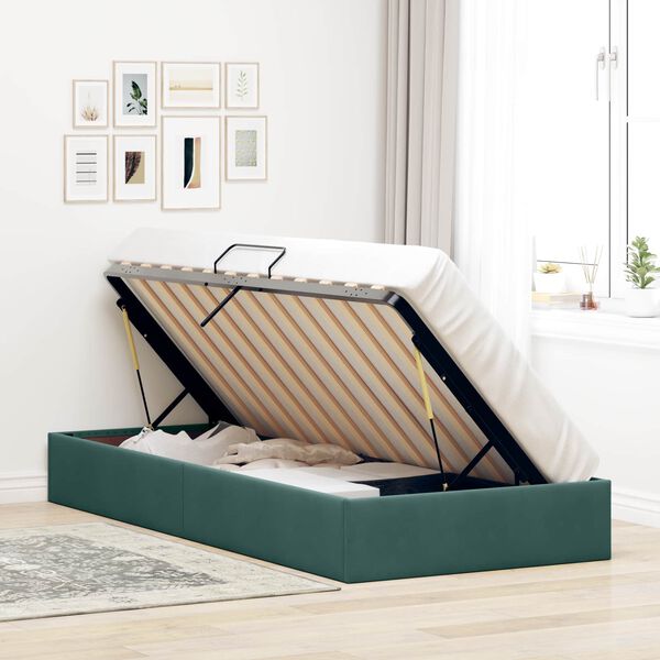 vidaXL Aufbewahrungsbett mit Kopfteil Dunkelgr&uuml;n 90 x 200 cm Samt