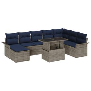 vidaXL Gartensofa-set 9 stk. Grau [Synthetisch]: Poly Rattan