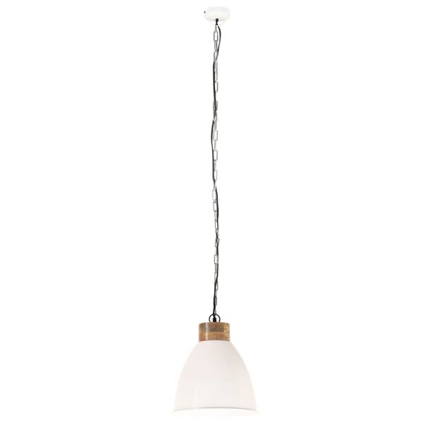 vidaXL H&auml;ngelampe Industrie-Stil Wei&szlig; Eisen & Massivholz 35 cm E27