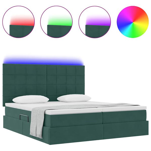 vidaXL Bett mit LED-Lichtleisten Dunkelgr&uuml;n 180 x 200 cm Samt