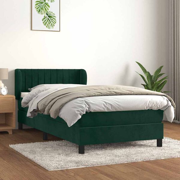 vidaXL Boxspringbett mit Matratze Dunkelgr&uuml;n 80x200 cm Samt