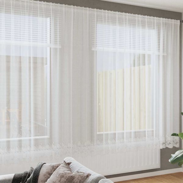 vidaXL Spitzenvorhang mit Vorh&auml;ngen Floral Wei&szlig; 245 x 750 cm Polyester