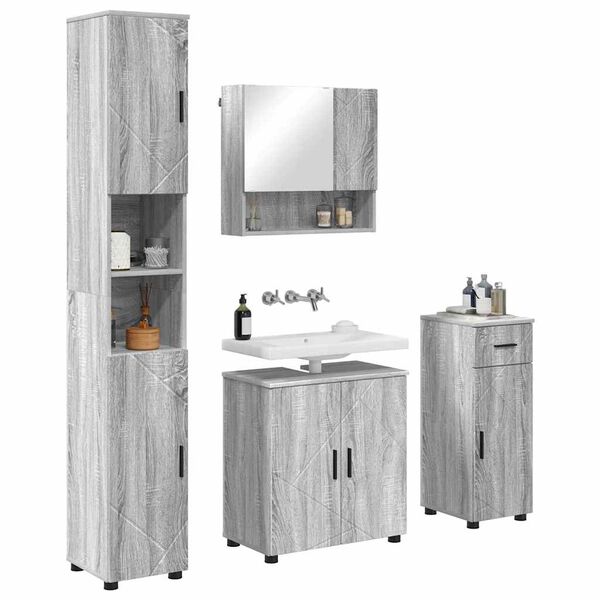 vidaXL Badezimmerm&ouml;bel-Set 4 pcs Graues Sonoma Holzwerkstoff & Metall