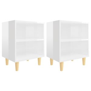 vidaXL Nachttische Massivholz-Beinen 2 Stk. Hochglanz-Wei&szlig; 40x30x50cm