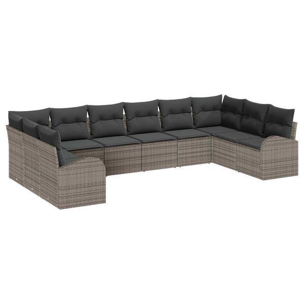 vidaXL Sofa Set mit Kissen 10 pcs Grau Polyrattan