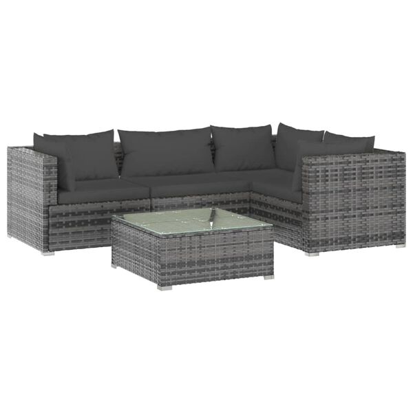 vidaXL 5-tlg. Garten-Lounge-Set mit Kissen Poly Rattan Grau