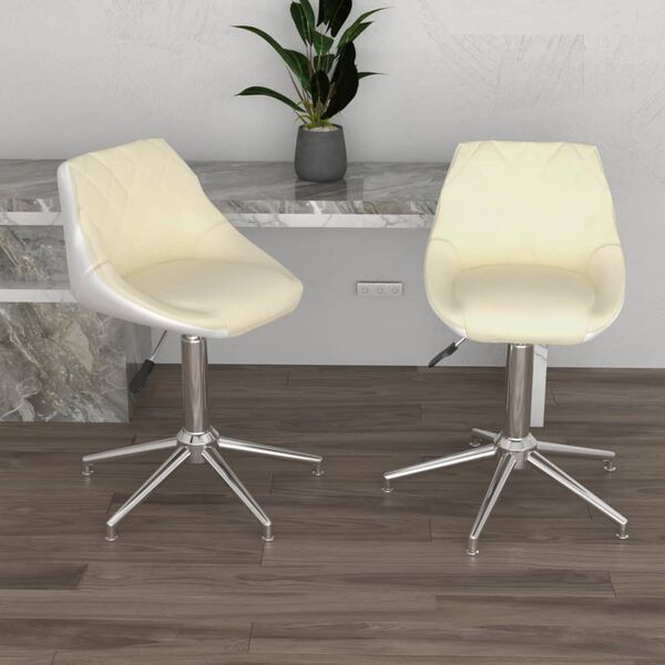 vidaXL Esszimmerst&uuml;hle 2 Stk. Drehbar Creme und Wei&szlig; Kunstleder