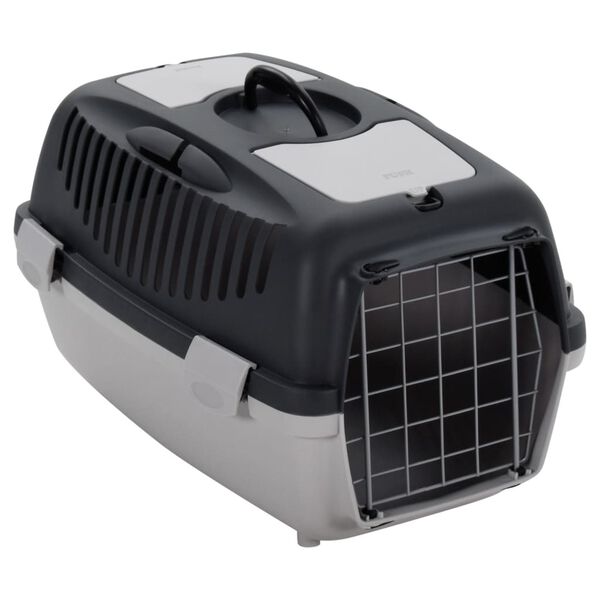 vidaXL Transportbox f&uuml;r Haustiere Grau und Schwarz 55x36x35 cm PP