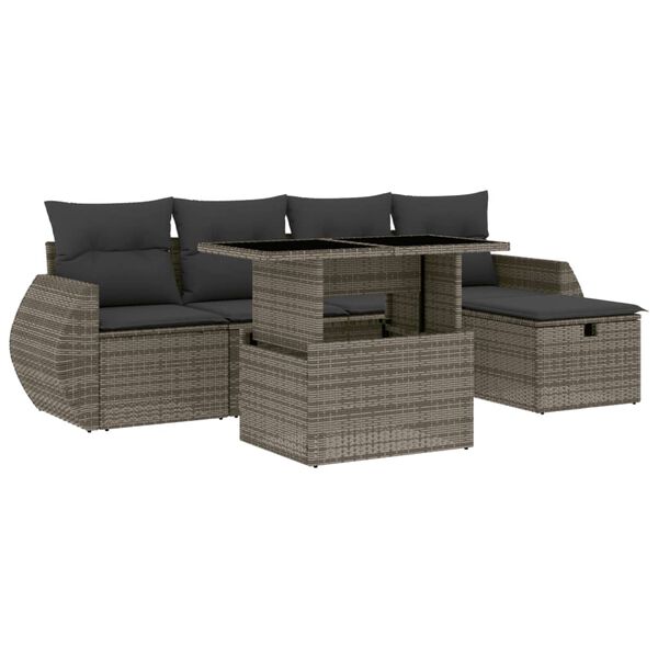 vidaXL 6-tlg. Garten-Sofagarnitur mit Kissen Grau Poly Rattan