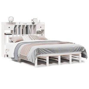 vidaXL Massivholzbett mit Regal ohne Matratze Wei&szlig; 140x190 cm Kiefer
