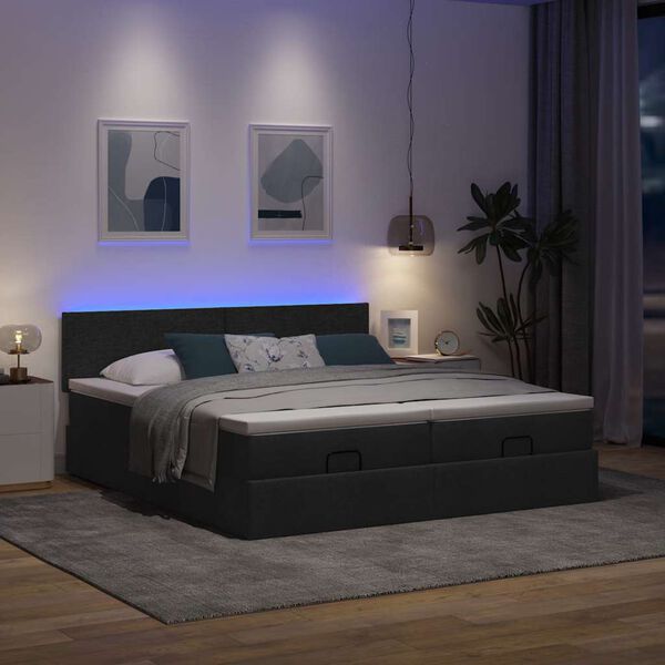 vidaXL Ottoman-Bett mit Matratzen & LEDs Schwarz 160x200 cm Stoff