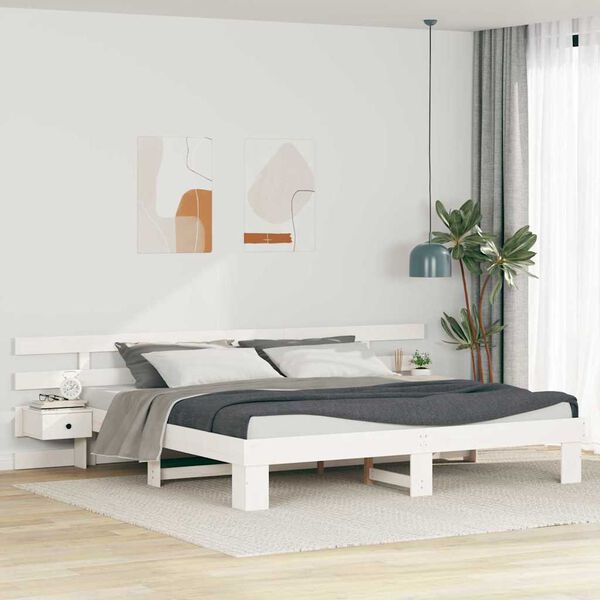 vidaXL Bettrahmen mit Kopfteil Wei&szlig; 180 x 200 cm Massives Kiefernholz