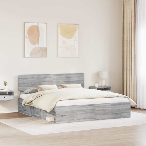 vidaXL Bettrahmen Graues Sonoma 180 x 200 cm Massives Kiefernholz