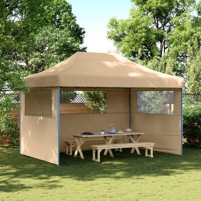 vidaXL Partyzelt Faltbar Pop-Up mit 3 Seitenteilen Beige