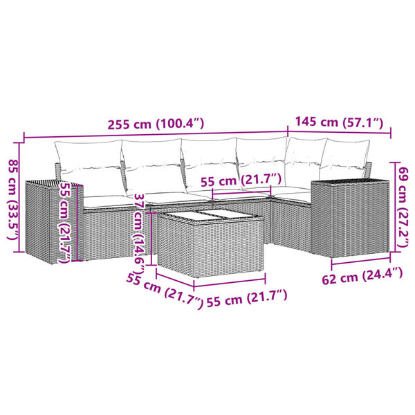 vidaXL 6-tlg. Garten-Sofagarnitur mit Kissen Grau Poly Rattan