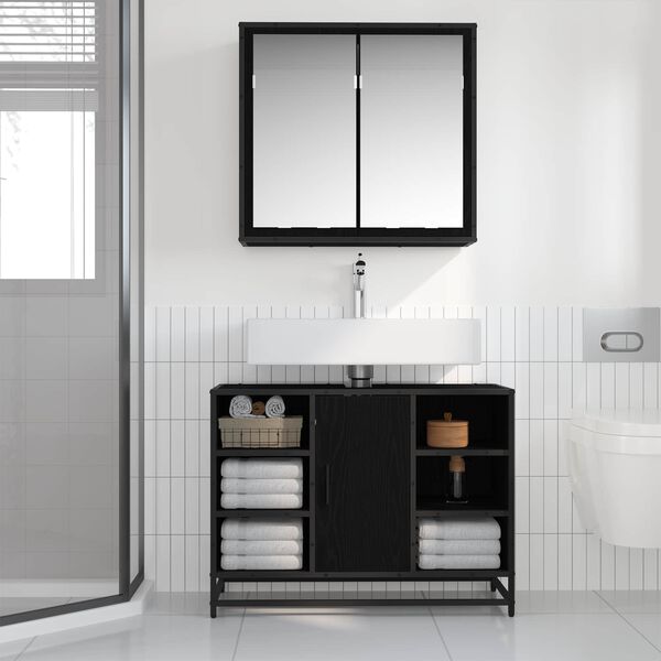 vidaXL Badezimmerm&ouml;bel-Set 2 pcs Schwarz Eichen-Optik Holzwerkstoff