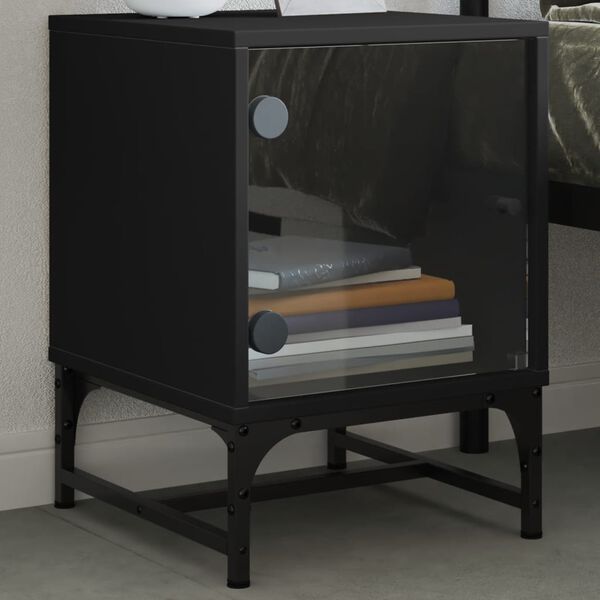 vidaXL Nachttische mit Glast&uuml;ren 2 Stk. Schwarz 35x37x50 cm