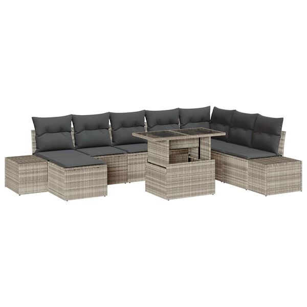 vidaXL Garten-Sofa-Set mit Speicher 9 pcs Hellgrau Poly Rattan
