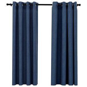 vidaXL Verdunkelungsvorh&auml;nge &Ouml;sen Leinenoptik 2 Stk. Blau 140x175 cm