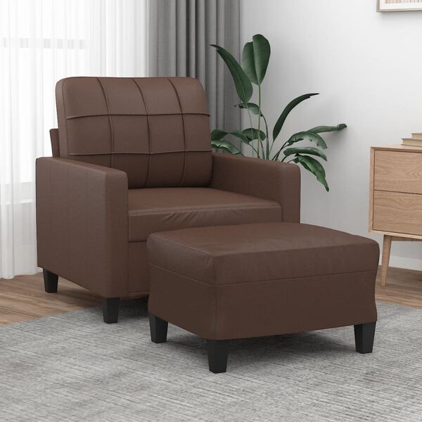 vidaXL Sessel mit Hocker Braun 60 cm Kunstleder