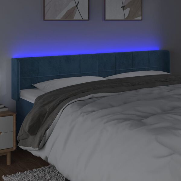 vidaXL LED Kopfteil Dunkelblau 163x16x78/88 cm Samt