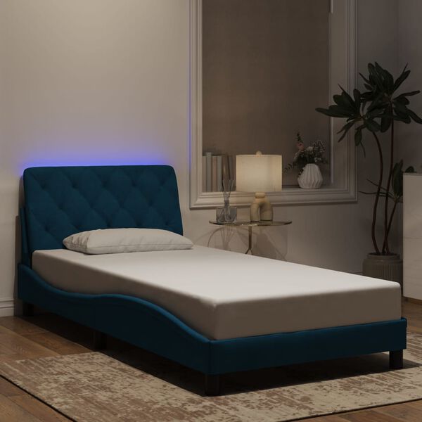 vidaXL Bettgestell mit LED ohne Matratze Blau 100x200 cm Samt