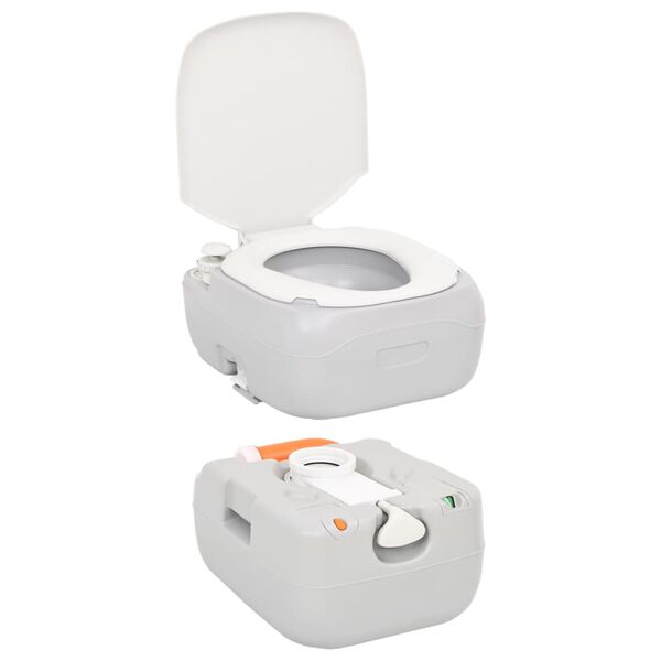 vidaXL Camping-Toilette Tragbar Grau und Wei&szlig; 22+12 L HDPE