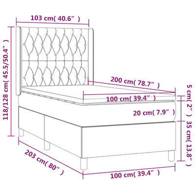 vidaXL Boxspringbett mit Matratze Hellgrau 100x200 cm Samt