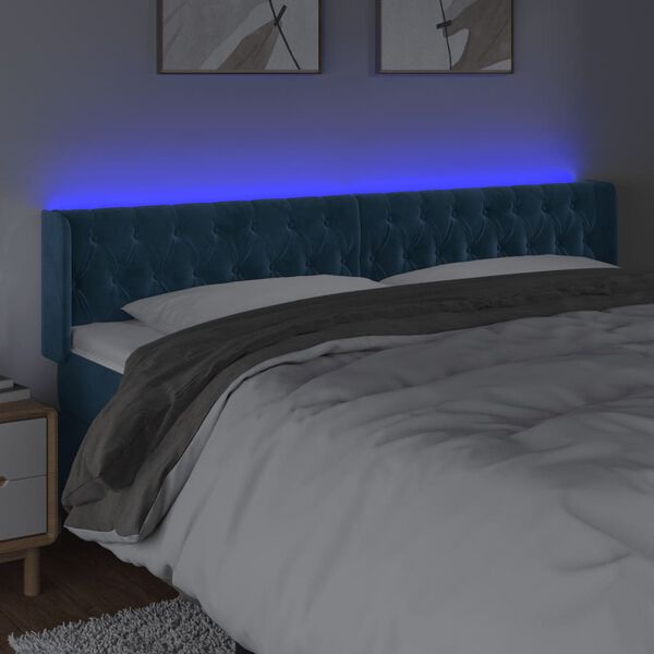 vidaXL LED Kopfteil Dunkelblau 203x16x78/88 cm Samt