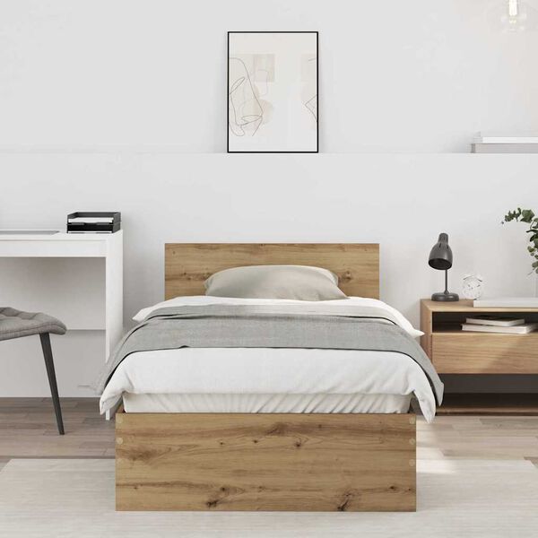 vidaXL Bettrahmen mit Kopfteil Artisan-Eiche 75 x 190 cm Holzwerkstoff