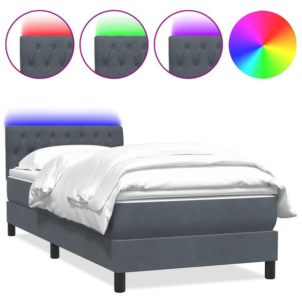 vidaXL Boxspringbett mit Matratze & LED Dunkelgrau 100x220 cm Samt