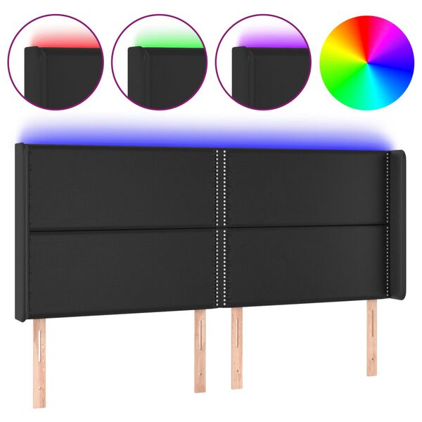 vidaXL LED Kopfteil Schwarz 183x16x118/128 cm Kunstleder