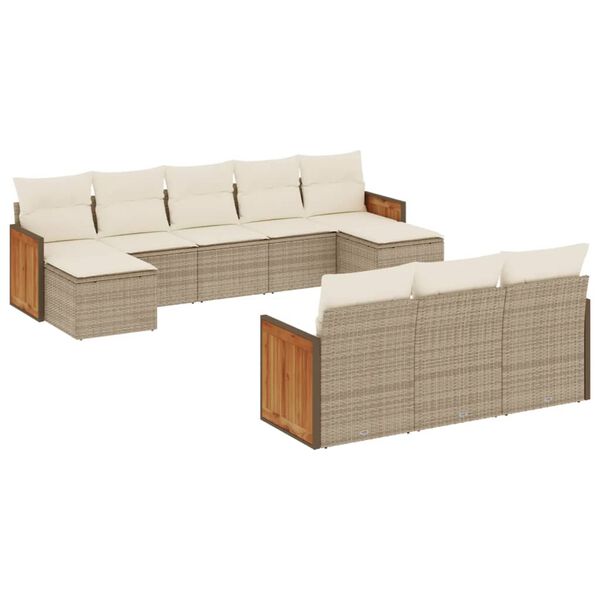 vidaXL 10-tlg. Garten-Sofagarnitur mit Kissen Beige Poly Rattan