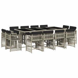 vidaXL 13-tlg. Garten-Essgruppe mit Kissen Hellgrau Poly Rattan