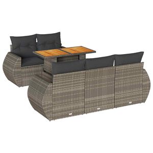 vidaXL 6-tlg. Garten-Sofagarnitur mit Kissen Grau Poly Rattan