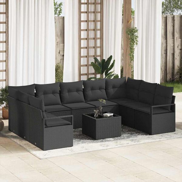 vidaXL Sofa Set mit Kissen 10 pcs Schwarz Poly-Rattan