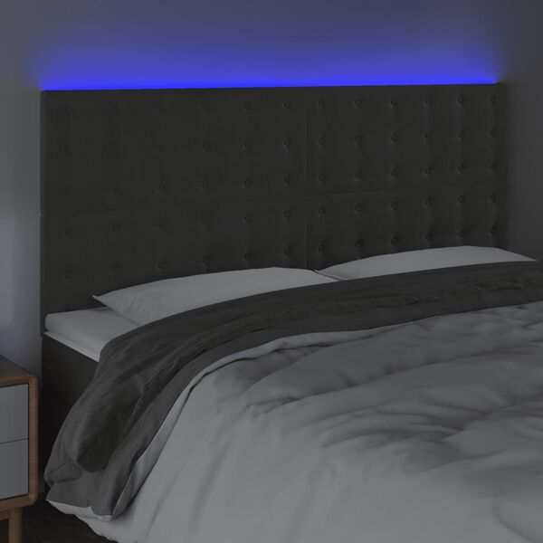 vidaXL LED Kopfteil Dunkelgrau 200x5x118/128 cm Samt