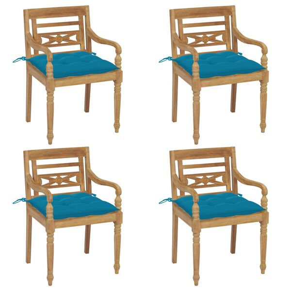 vidaXL Batavia-St&uuml;hle mit Kissen 4 Stk. Massivholz Teak
