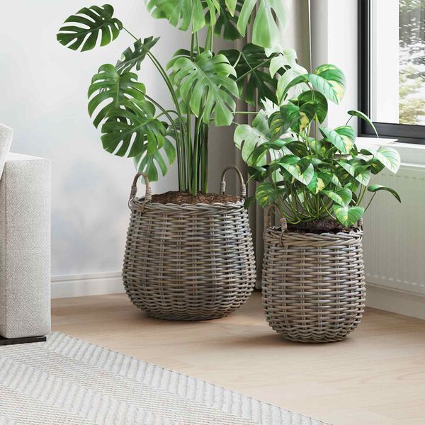vidaXL Blumentopf K&ouml;rbchen mit Speicher 2 pcs Grau Lacak Rattan