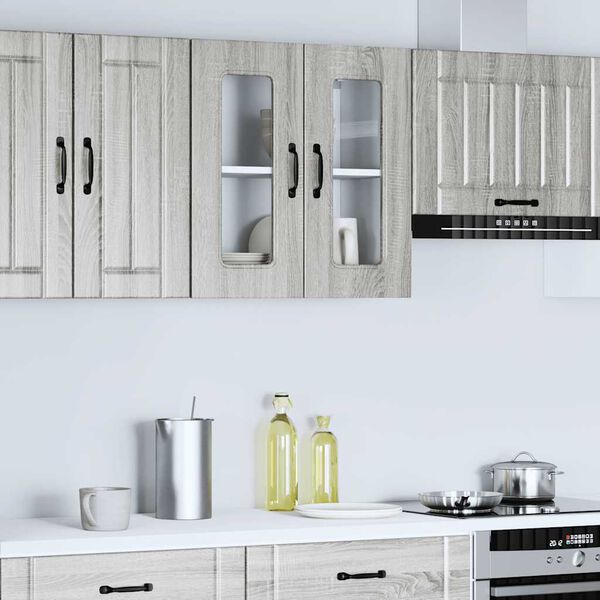 vidaXL K&uuml;chen-H&auml;ngeschrank mit Glast&uuml;r Kalmar Grau Sonoma Holzwerkstoff