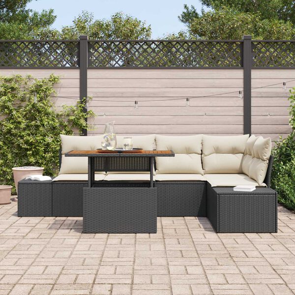 vidaXL Garten-Sofa-Set mit Speicher 6 pcs Schwarz Poly Rattan